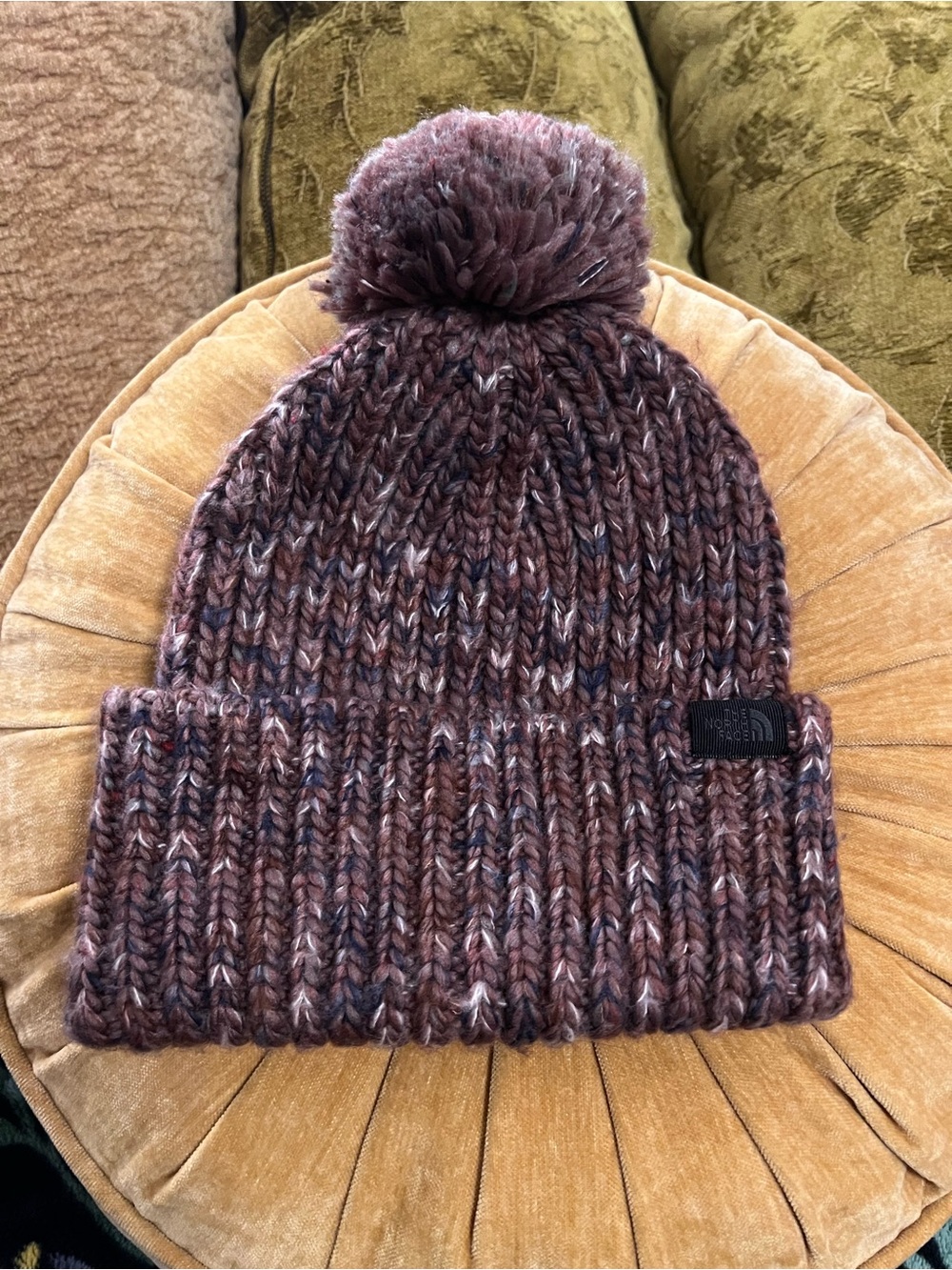 The North Face Pom Knit Beanie in Heathered Mauve-Brown